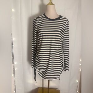 Beach Bump Maternity Rash Guard Swim Cover-Up L Black White Striped Long Sleeve